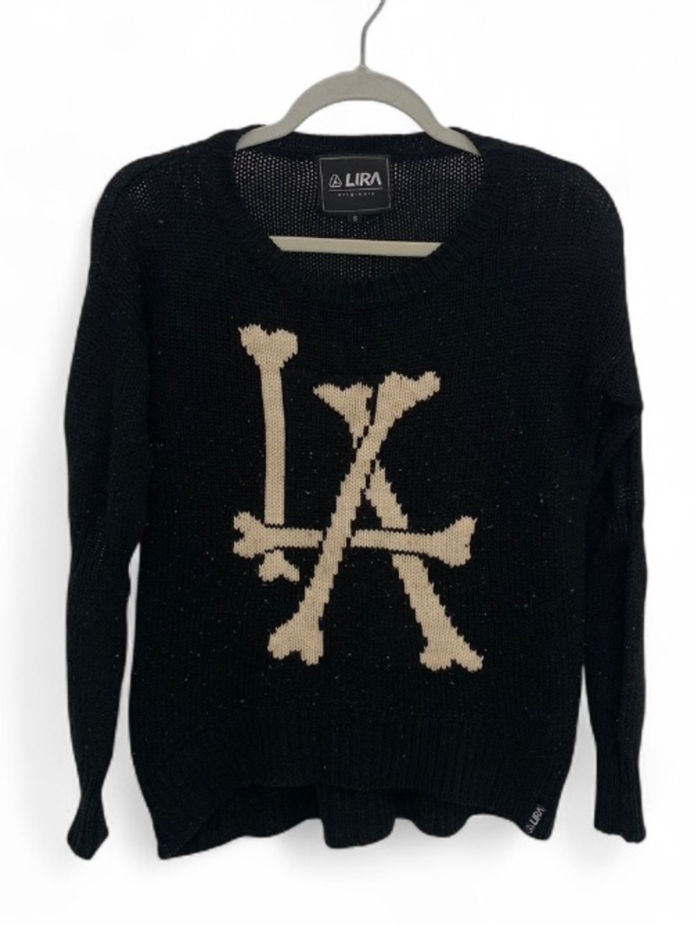 Lira LA Bones Black Crewneck Sweater